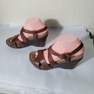 Dansko Frida Brown Strappy Wedge Leather Sandals Size 38 US 8